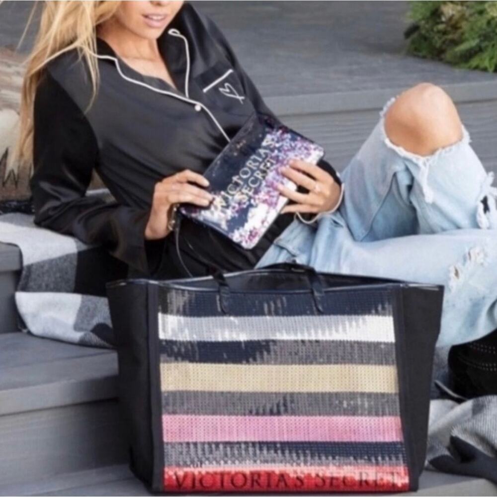 Victoria's Secret Bling Stripe Sequined
Tote and Matching Wristlet NWT
